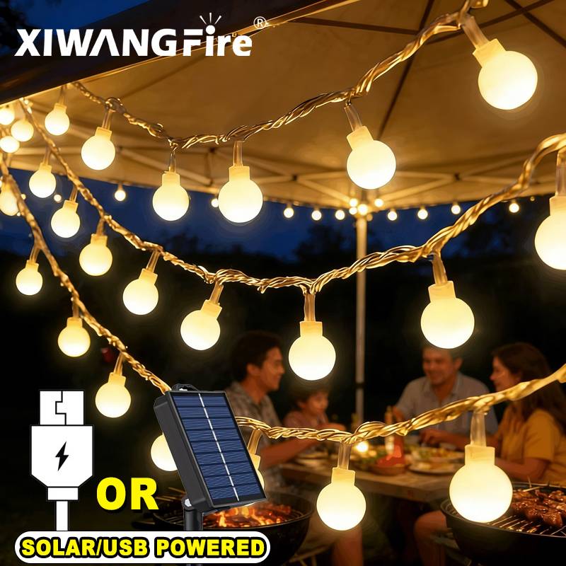 Outdoor Lighting Garden - ไฟประดับโซลาร์เซลล์/USB/แบตเตอรี่ 3-10 เมตร, ไฟ LED ลูกบอลทรงกลม,