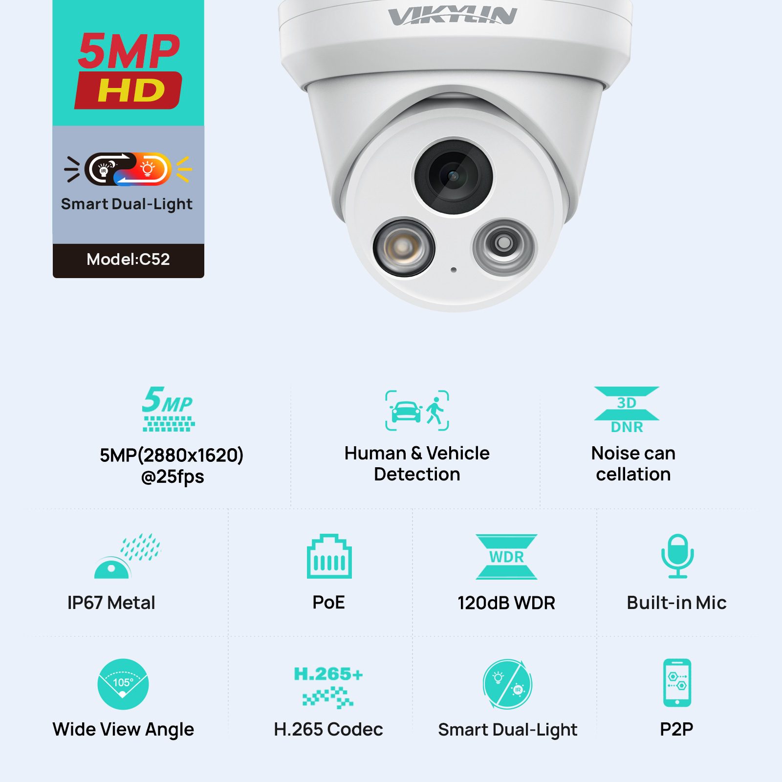 Outdoor Lighting Mains Powered - VIKYLIN 5MP สมาร์ทกล้อง IP แบบแสงคู่กลางแจ้ง POE