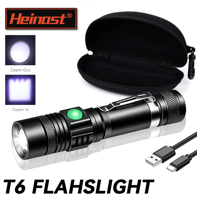 Outdoor Lighting Black - ไฟฉาย LED T6 แบบชาร์จไฟได้, ไฟฉายซูมได้ 18650,