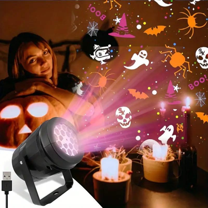 Outdoor Lighting Ideas For Party - ไฟโปรเจคเตอร์ LED สำหรับฮาโลวีน ตกแต่งสวนคริสต์มาสกลางแจ้ง พร้อมลวดลายฟักทอง ผี