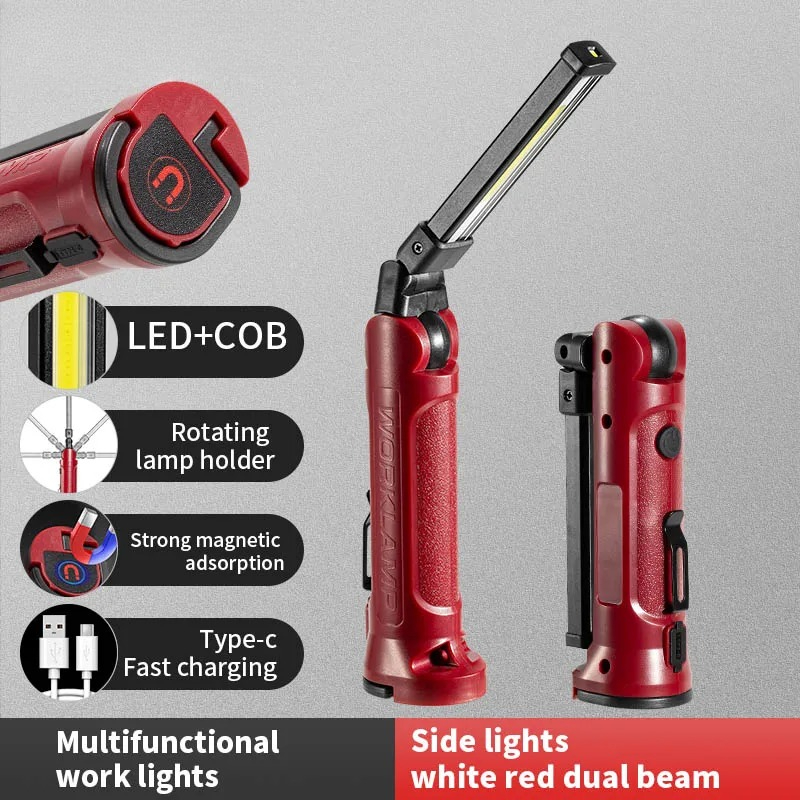 Outdoor Lighting Repair - COB LED ไฟทำงานแบบชาร์จไฟได้ไฟฉายพับได้กลางแจ้งแคมป์ปิ้งซ่อมรถยนต์โคมไฟแบบพกพาพร้อมตะขอแขวนแม่เหล็ก