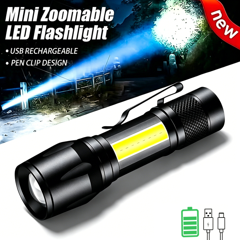 Outdoor Lighting Black - ไฟฉาย LED ขนาดเล็ก COB+XPE ไฟฉายพกพา ชาร์จ
