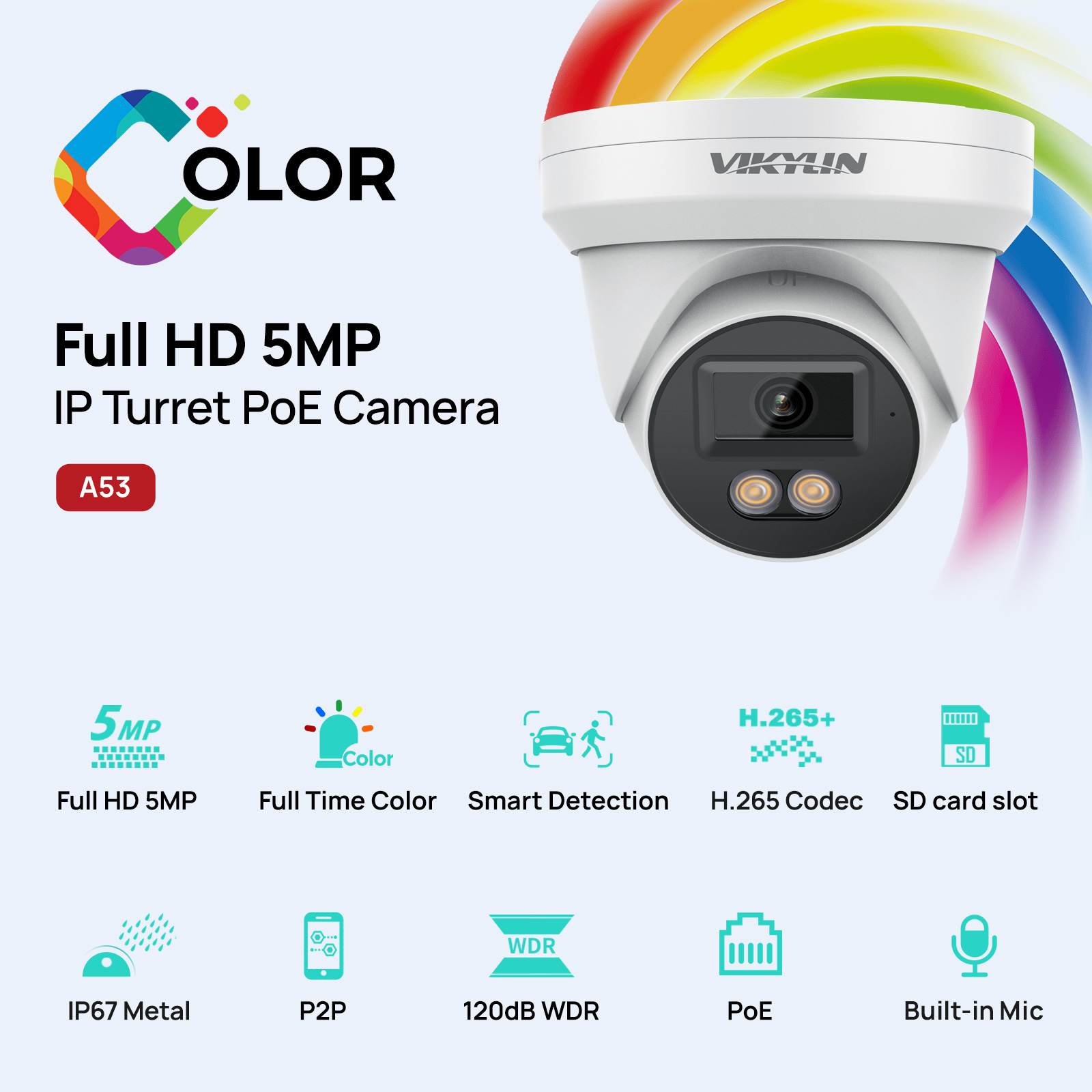 Outdoor Lighting Mains Powered - VIKYLIN 5MP กล้องรักษาความปลอดภัย IP พร้อมระบบเสียงสีเต็มรูปแบบ Poe