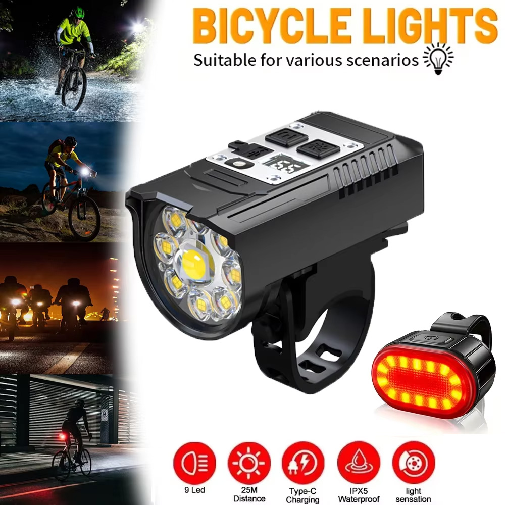 Outdoor Lighting Ideas For Party - ไฟหน้าจักรยาน LED 9 ดวง ชาร์จ USB