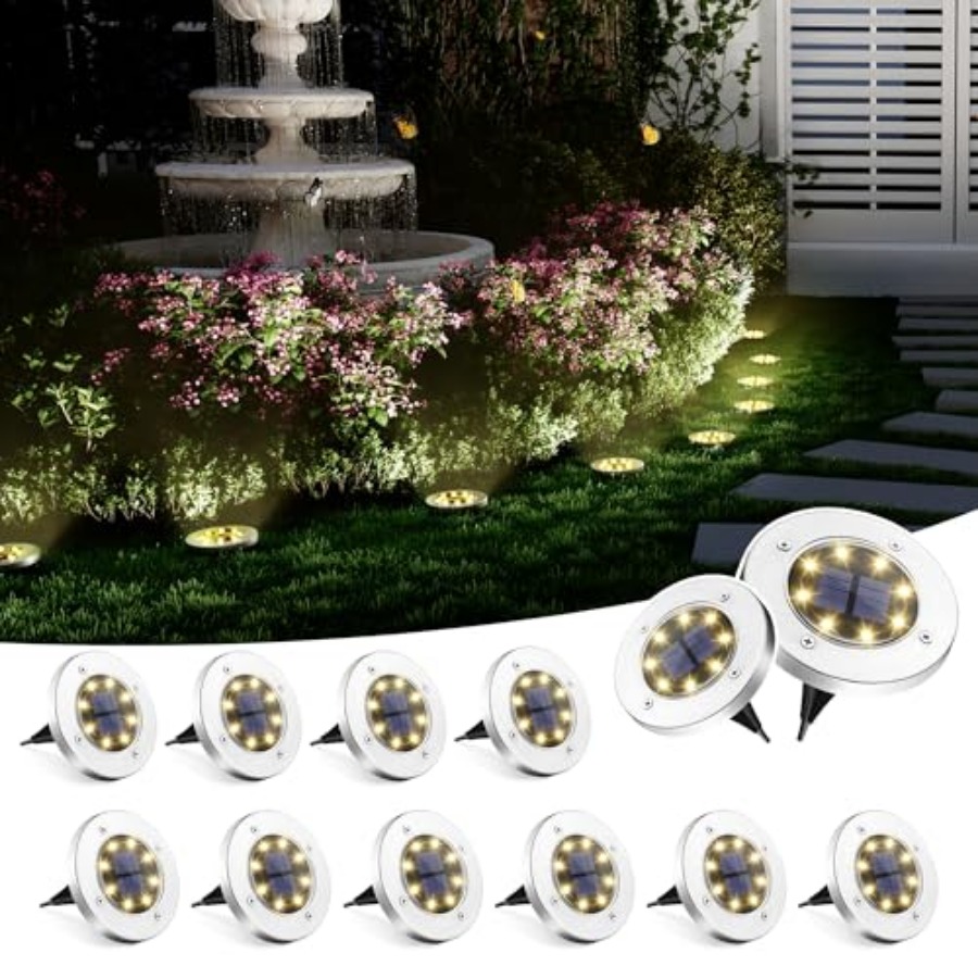 Outdoor Lighting Garden - ไฟพื้นพลังงานแสงอาทิตย์ ไฟโซลาร์เซลล์กลางแจ้ง กันน้ำ 8 LED ไฟตกแต่งสวน