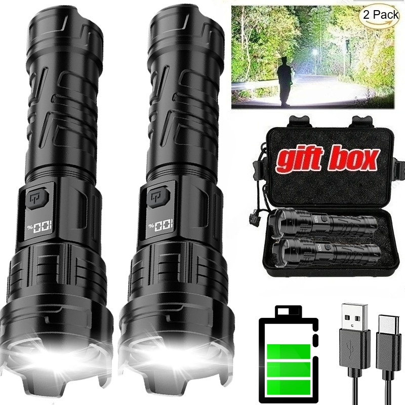 Outdoor Lighting Black - ไฟฉาย LED Super Bright USB ชาร์จไฟฉายกลางแจ้งซูมตกปลาล่าสัตว์