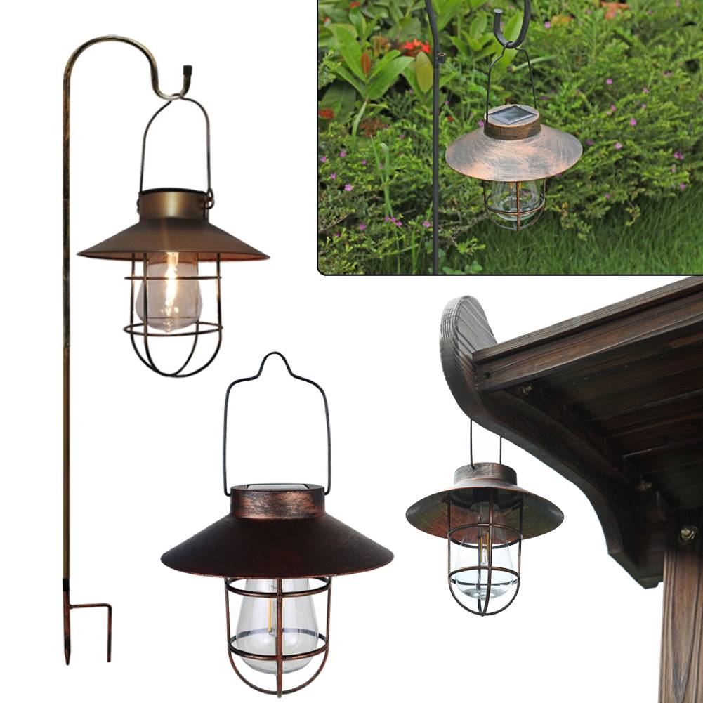 Landscape Spike Light - โคมไฟเรโทรพลังงานแสงอาทิตย์ตะเกียงตั้งแคมป์แบบวินเทจโคมไฟกลางคืนแบบพกพาเต็นท์แขวนกลางแจ้งโคมไฟระย้า LED สำหรับสวน