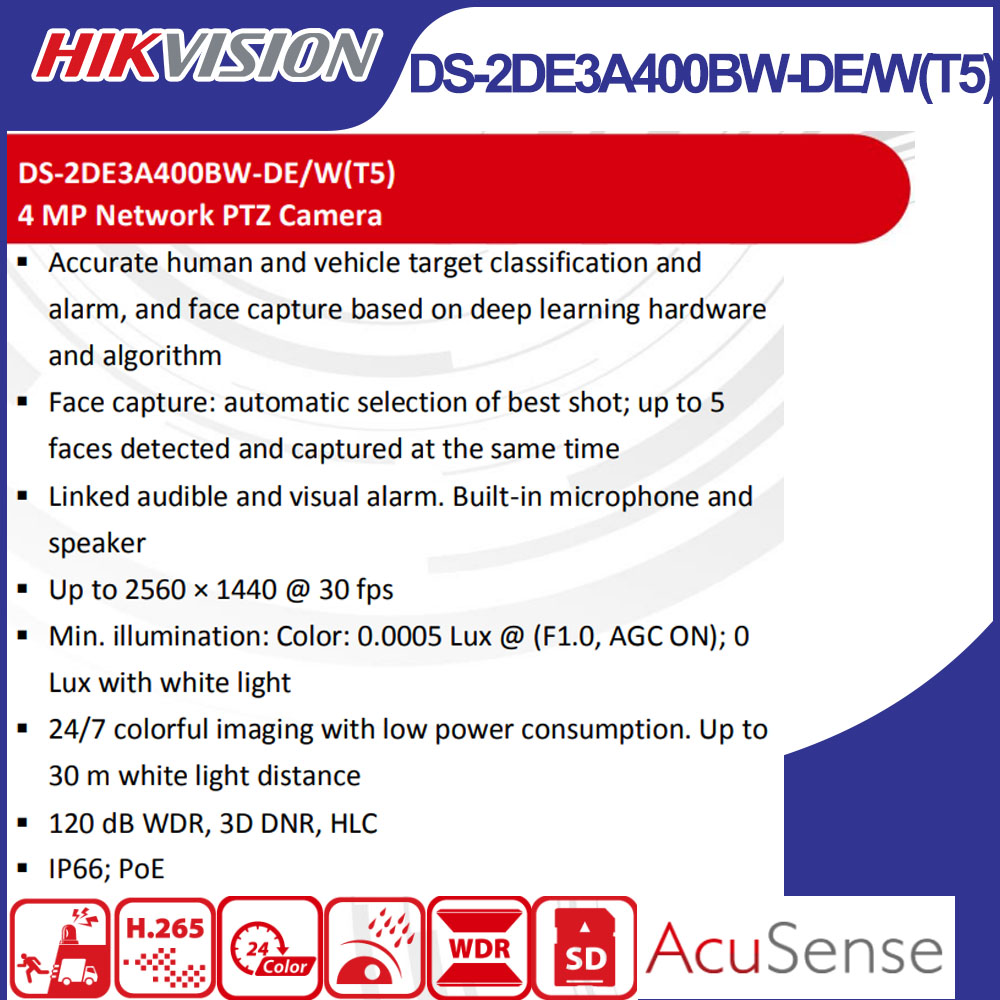 Hikvision DS-2DE3A400BW-DE/W(T - Outdoor Lighting Mains Powered บทวิจารณ์และราคา