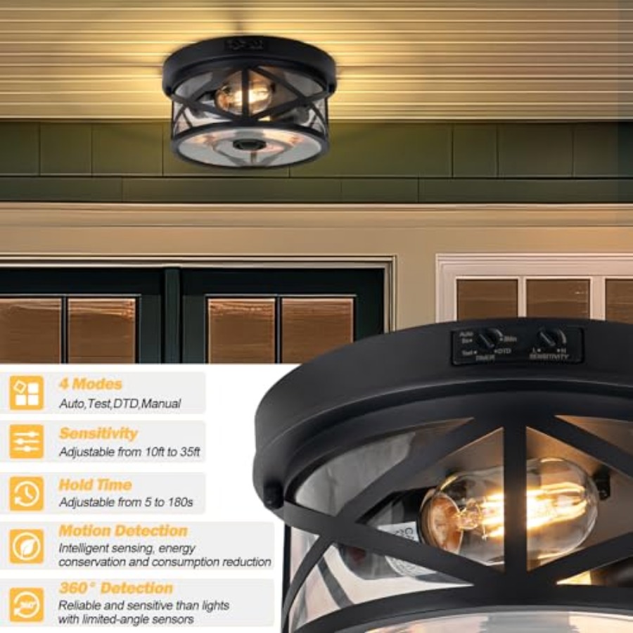 ไฟเพดานกลางแจ้งแบบมีเซ็นเซอร์ต - Outdoor Lighting Black บทวิจารณ์และราคา
