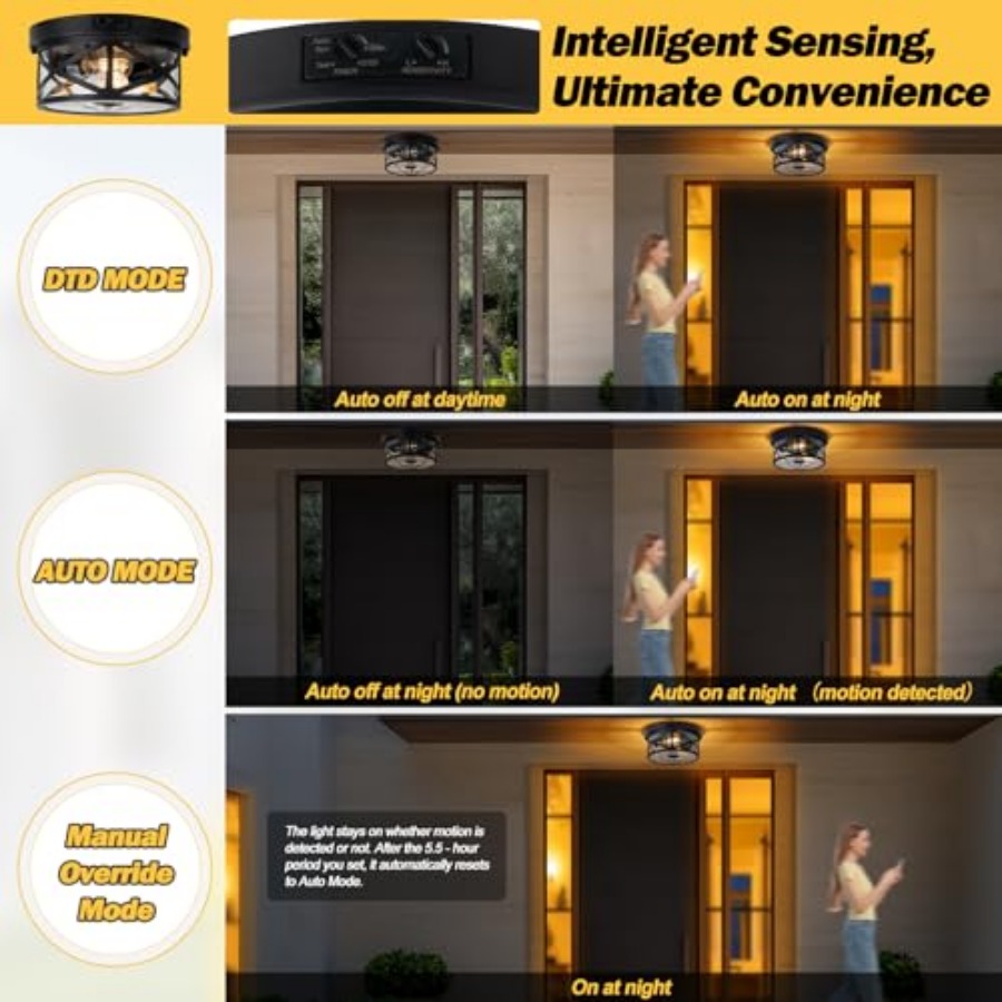 ไฟเพดานกลางแจ้งแบบมีเซ็นเซอร์ต - Outdoor Lighting Black บทวิจารณ์และราคา